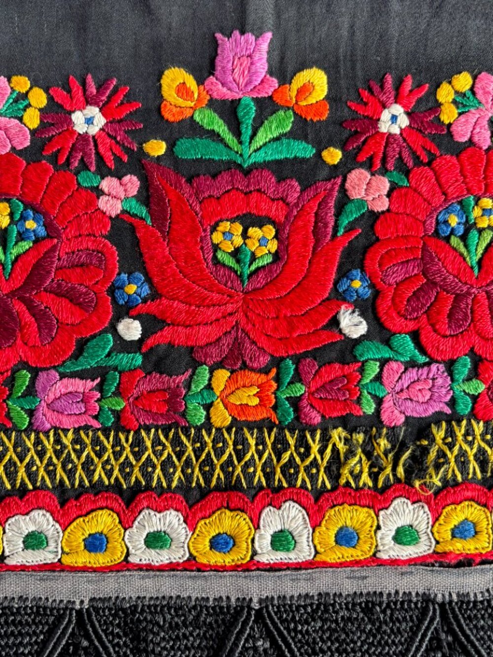 Vintage Hungarian Matyo Embroidered Fringed Folk Apron Unisex - Picture 8 of 16